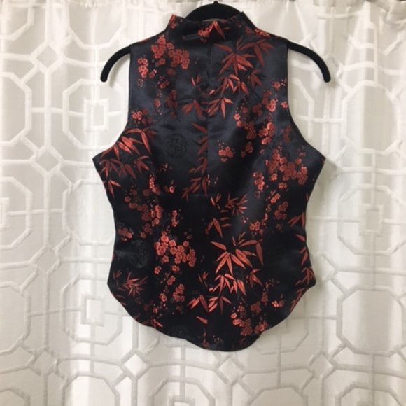 Black and Red Satin Asian Vest Top Small Medium - Picture 2 of 3